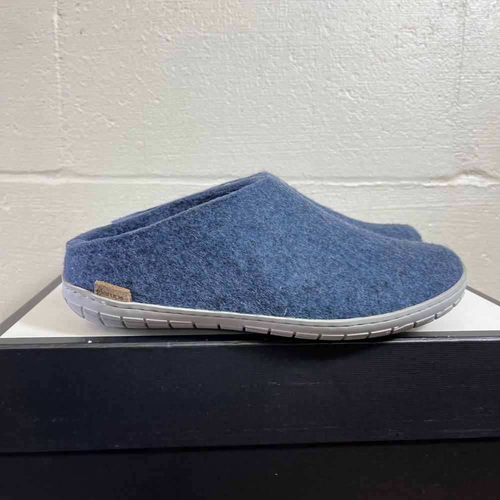 Glerups Denim Blue Wool Slippers Slip On BR-10-01 Rubber Sole Womens 39 EU/9 US